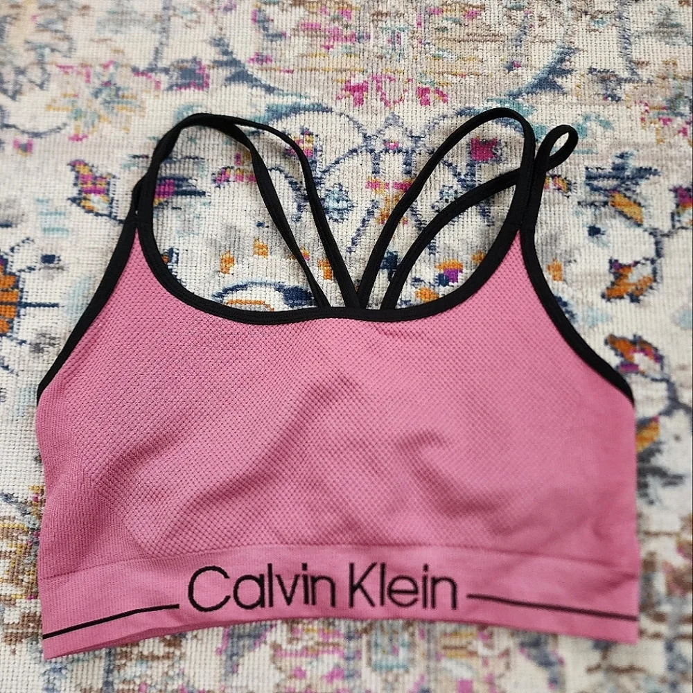 Calvin Klein Performance Pink Black Logo Sports Bra Y2K Activewear Size Small
